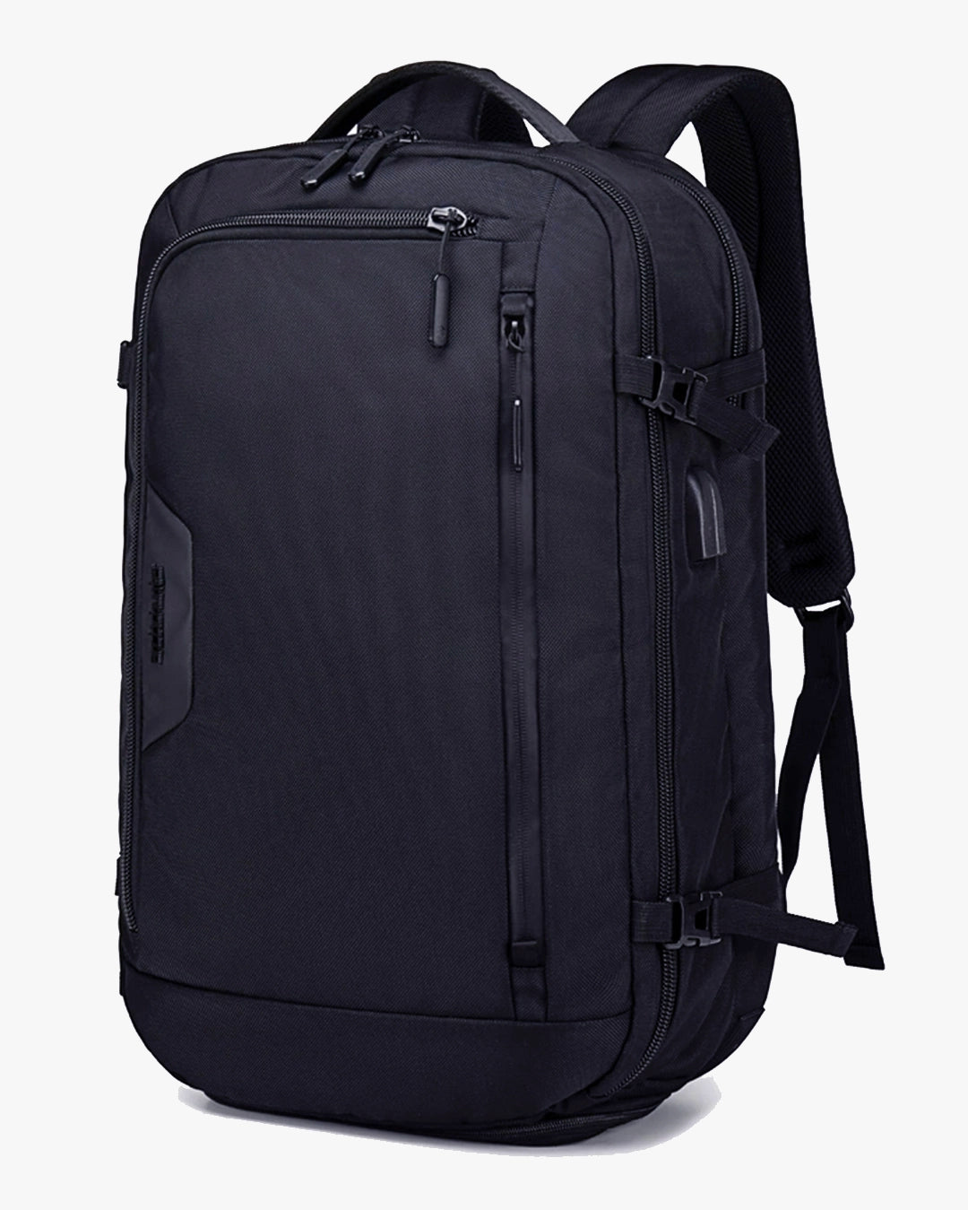 mochila viagem expansível pack-r levatte preta grande capacidade notebook 15.6 abertura mala zíper ykk resistente água fitas compressão viagem longa sem despachar bagagem carry-on aeroporto