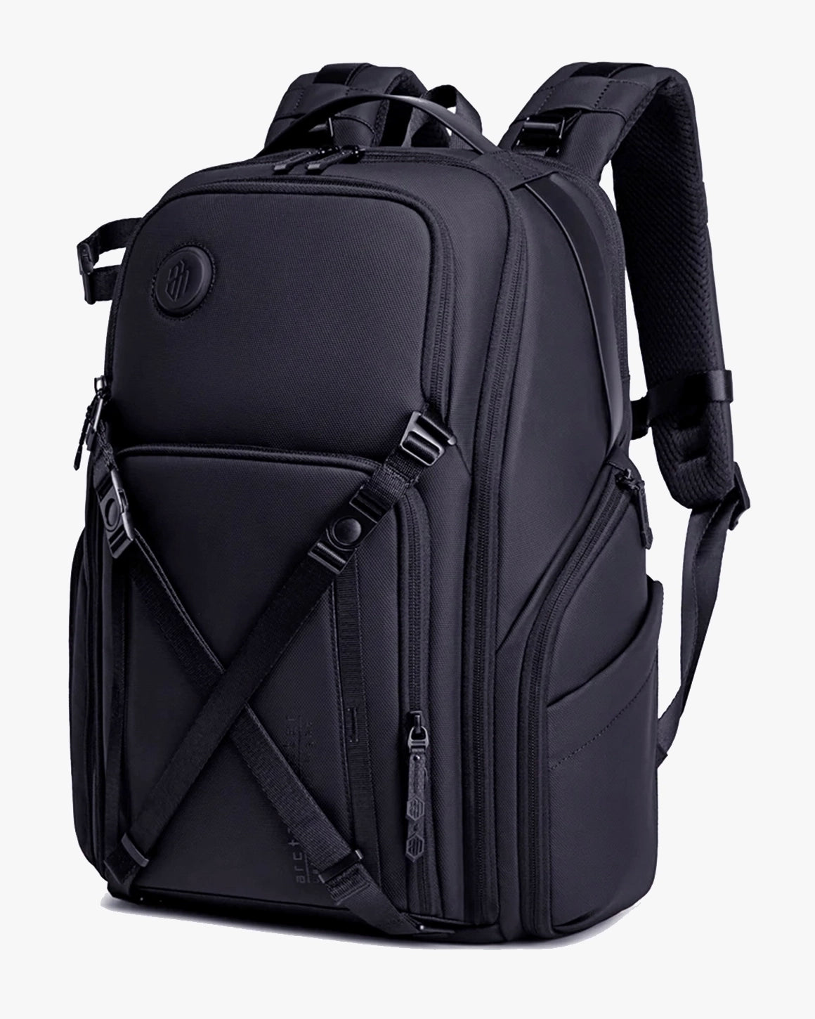 mochila fotográfica photographer x levatte preta 50 litros poliéster 1680d impermeável câmera dslr mirrorless lentes drone tripé notebook 17.3 usb fotógrafo profissional