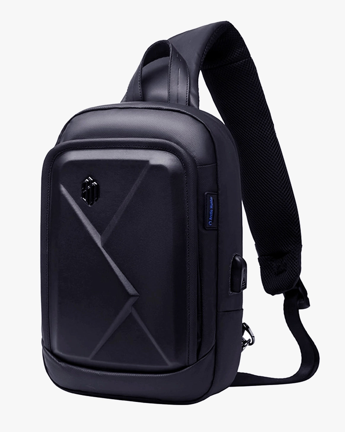 shoulder bag eva rígido design x venture-pro levatte preta usb externa antifurto oculto 0.7kg impermeável bolsa transversal masculina tecnológica urbana conectada compacta leve não deforma
