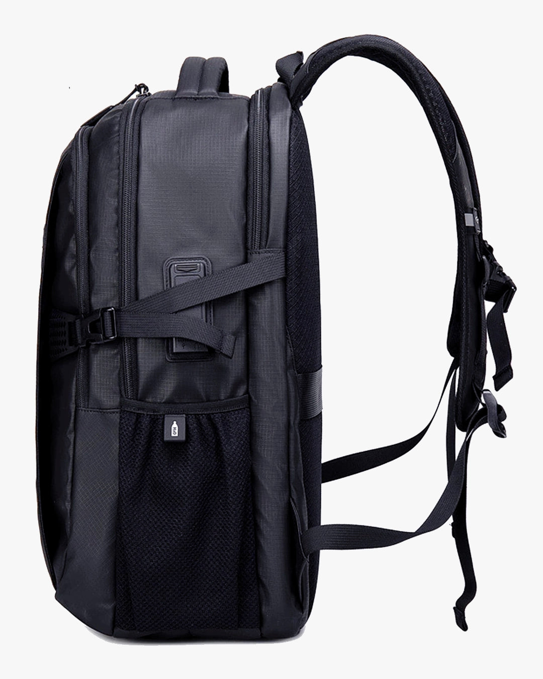 bolsos laterais mochila essential garrafa guarda-chuva carregador acesso rápido 2 bolsos externos mochila executiva funcional