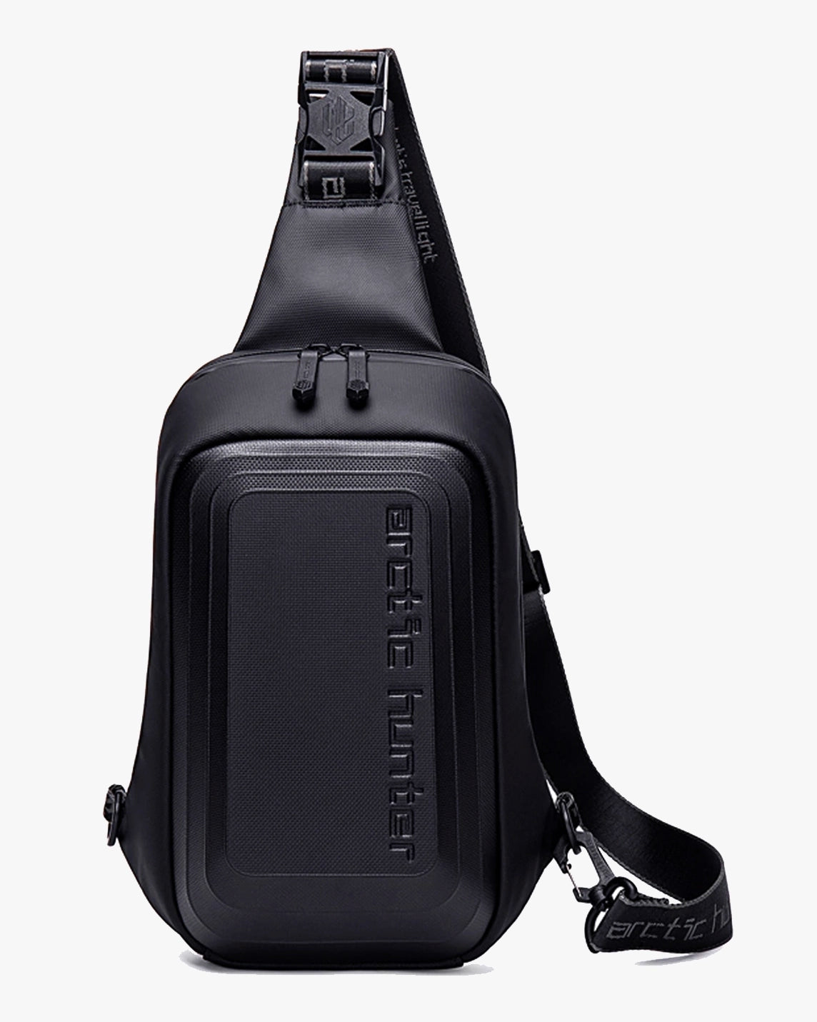 shoulder bag semi-rígida eva huepack levatte preta 10 litros 0.6kg impermeável antifurto oculto traseiro alça assinada design blindado urbano masculina compacta leve bem construída bonita