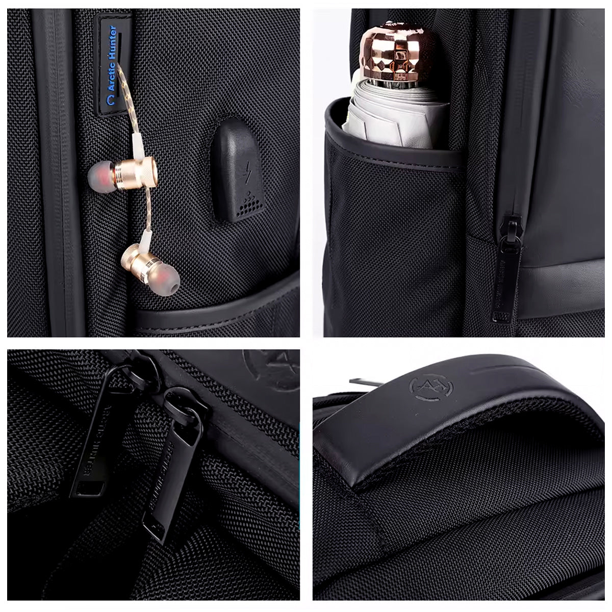 usb externa entrada fone lateral mochila raiden powerbank interior conectar dentro usar fora carregar celular ouvir música sem tirar mochila movimento