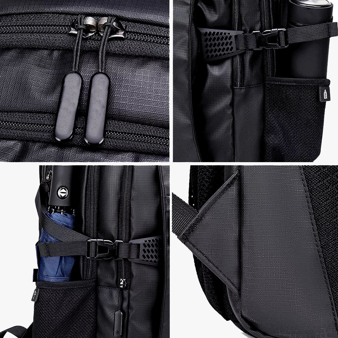 mochila essential levatte preta completa slim 35 litros usb trava peitoral gancho óculos travelfit notebook 15.6 executiva