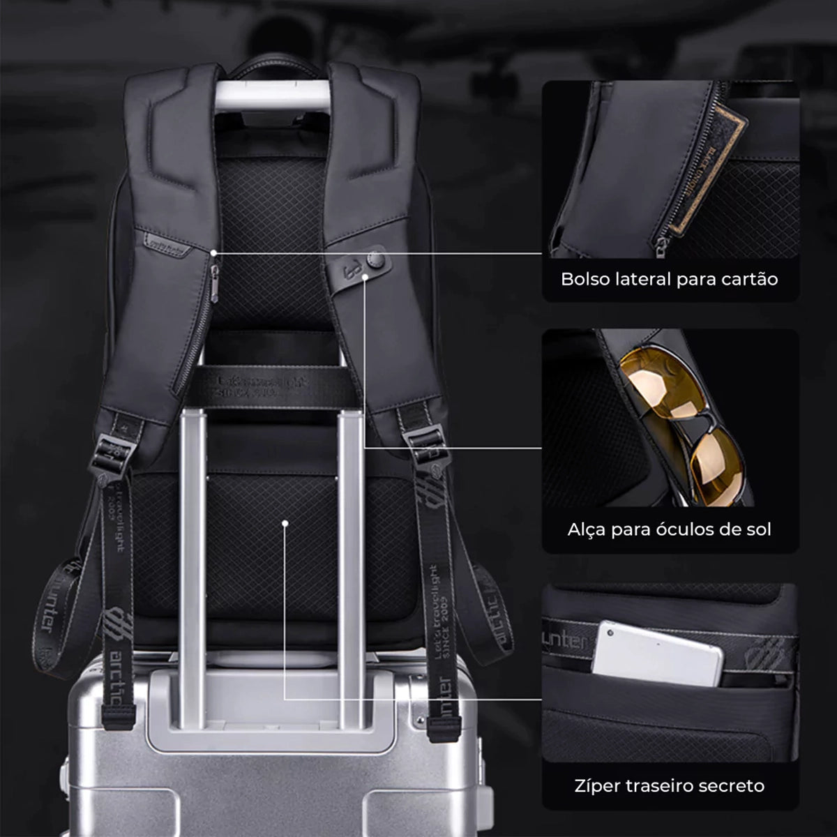 alças ergonômicas acolchoadas mochila brook conforto prolongado distribuição peso mochila executiva notebook 15.6 uso diário