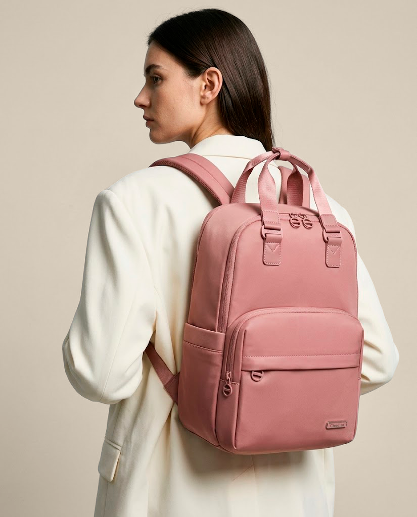 mochila veneza rosa ângulo design minimalista elegante 22 litros 0.8kg mochila feminina compacta leve notebook 15.6 sofisticada