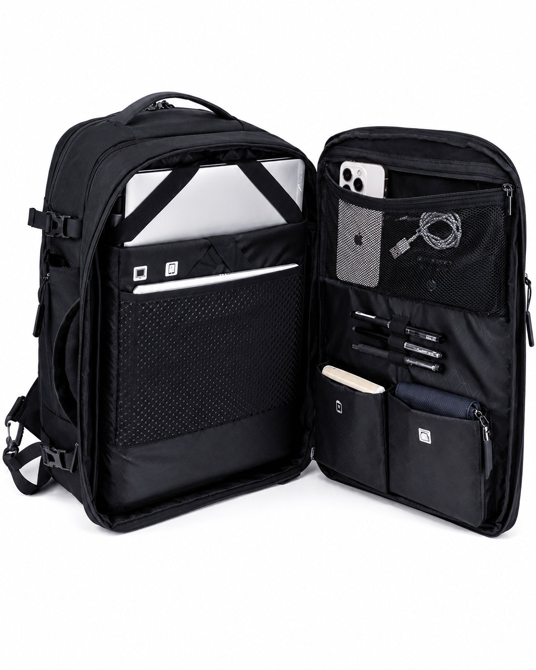 abertura 360 graus compact-mac acesso total interior notebook tablet roupas acessórios organização completa mochila pasta 2 em 1