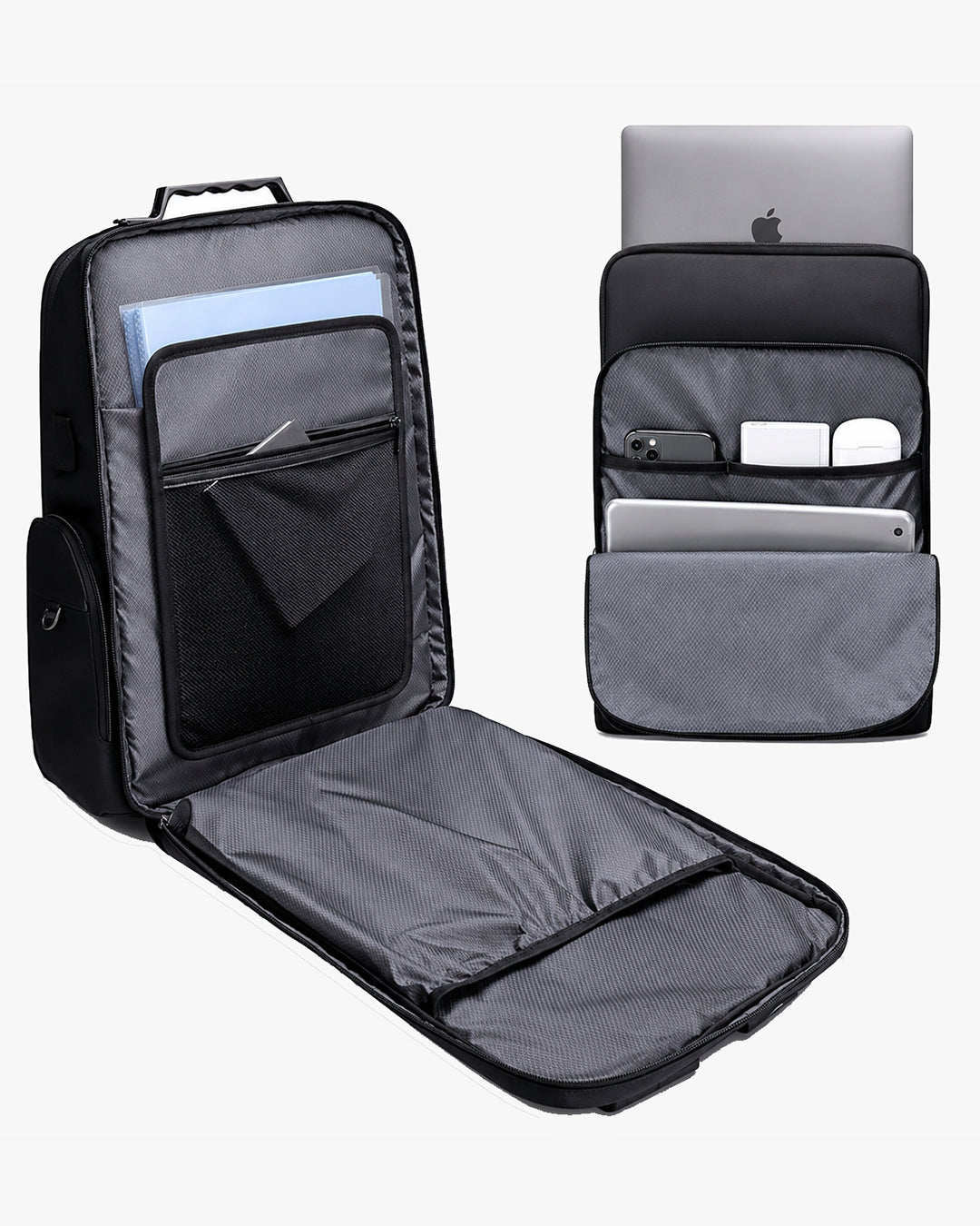 interior mochila ezotc-x 6 compartimentos organizados notebook 15.6 tablet 12.1 celular canetas acessórios chaveiro integrado organização avançada executiva tudo lugar certo