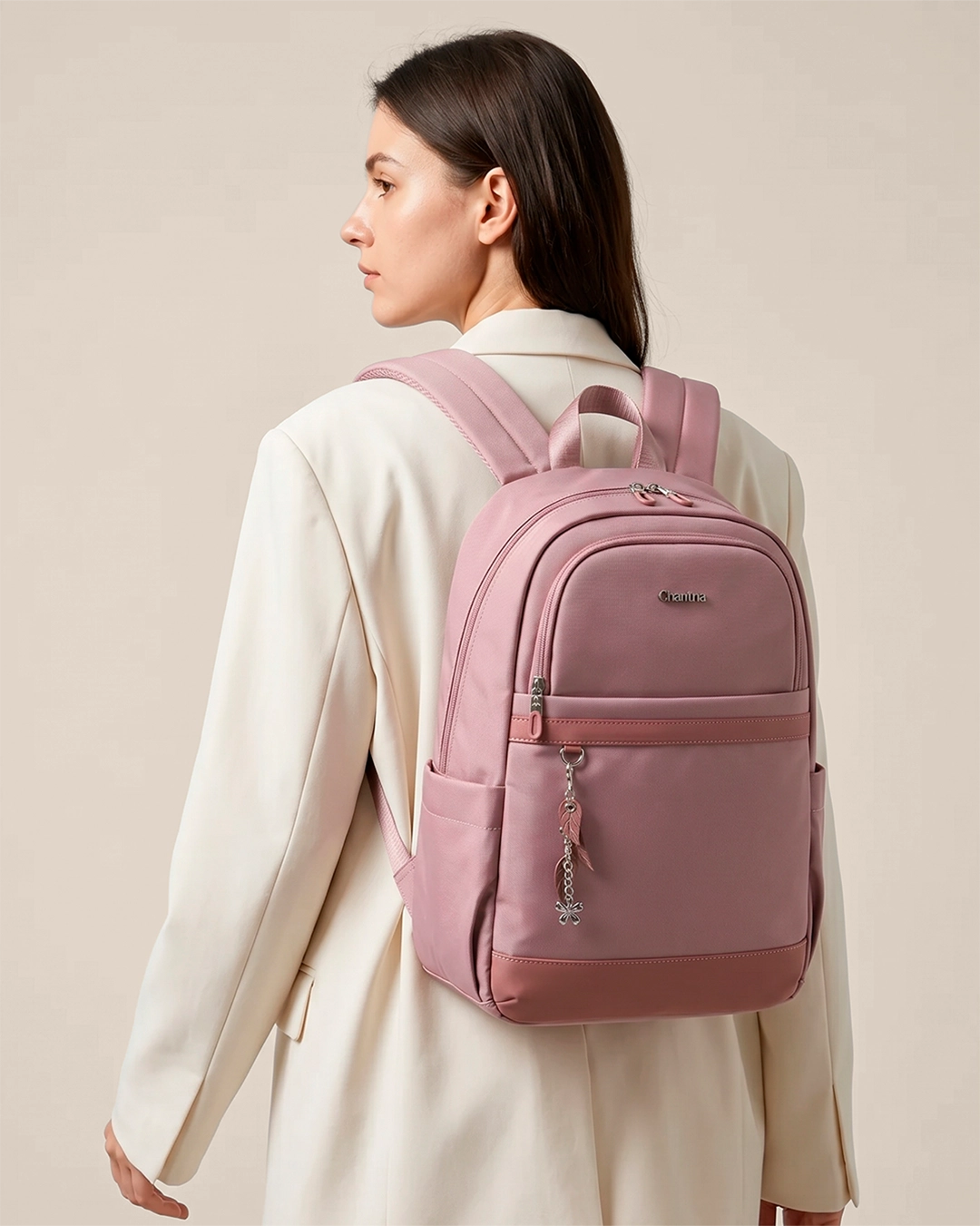 mochila feminina leve serena levatte rosa notebook 15.6 chaveiro flores 25 litros 0.7kg impermeável mochila trabalho faculdade elegante delicada mochila mulher moderna sofisticada