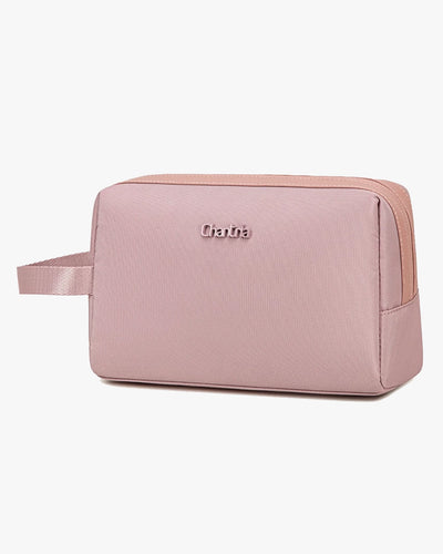 necessaire aurora lateral rosa design elegante borda couro sintético rosê zíper cursor prateado alça reforçada necessaire feminina premium qualidade superior