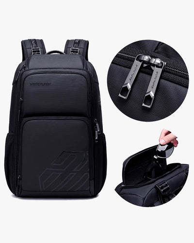 mochila drifter preta detalhe produto acabamento impecável zíper ykk material alta resistência costuras reforçadas mochila executiva masculina bonita elegante bom acabamento