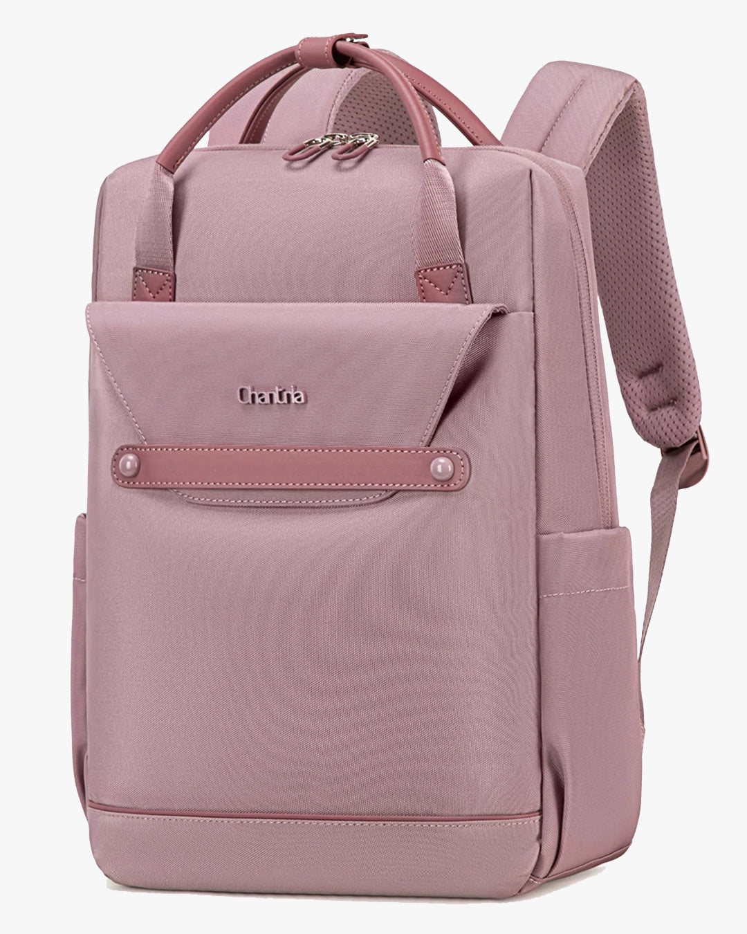 mochila ellena lateral rosa detalhes pérola couro sintético premium alça mão dupla reforçada mochila feminina executiva elegante sofisticada