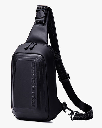 shoulder bag semi-rígida eva huepack levatte preta 10 litros 0.6kg impermeável antifurto oculto traseiro alça assinada design blindado urbano masculina compacta leve bem construída bonita