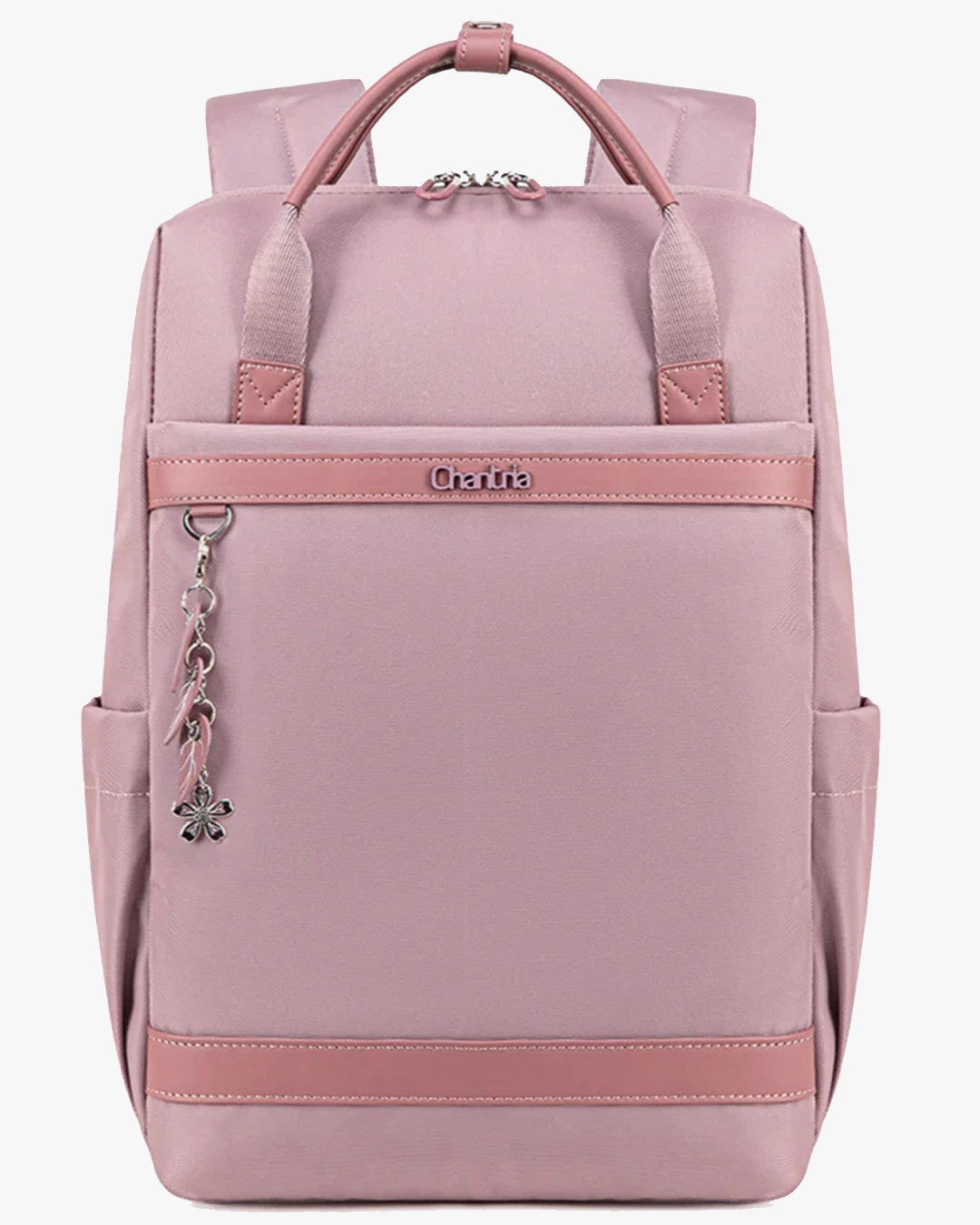 mochila pasta feminina 2 em 1 malena levatte rosa notebook 15.6 chaveiro flores alça mão dupla reforçada impermeável leve elegante trabalho faculdade