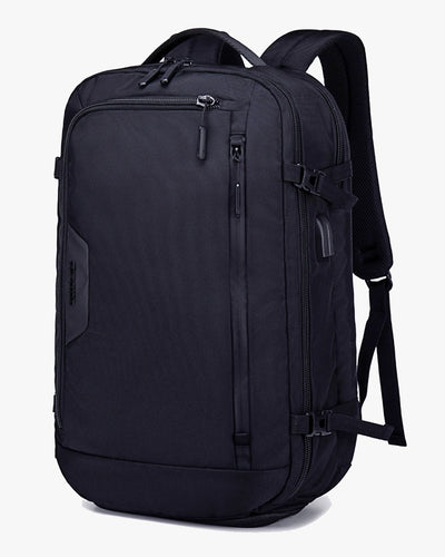 mochila viagem expansível pack-r levatte preta grande capacidade notebook 15.6 abertura mala zíper ykk resistente água fitas compressão viagem longa sem despachar bagagem carry-on aeroporto