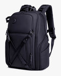mochila fotográfica photographer x levatte preta 50 litros poliéster 1680d impermeável câmera dslr mirrorless lentes drone tripé notebook 17.3 usb fotógrafo profissional