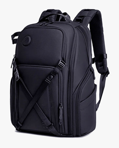 mochila fotográfica photographer x levatte preta 50 litros poliéster 1680d impermeável câmera dslr mirrorless lentes drone tripé notebook 17.3 usb fotógrafo profissional