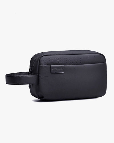 necessaire viagem masculina premium travel-t levatte preta poliéster 1680d semi-rígida 4 litros 0.3kg zíper ykk cursor metálico alça couro elegante discreta