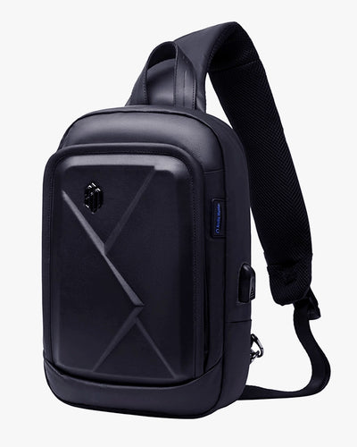 shoulder bag eva rígido design x venture-pro levatte preta usb externa antifurto oculto 0.7kg impermeável bolsa transversal masculina tecnológica urbana conectada compacta leve não deforma