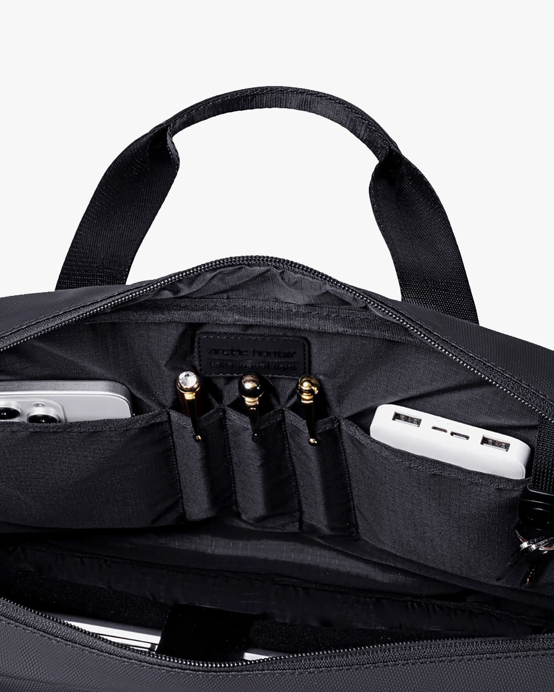 interior pasta nexor organizado dois compartimentos zíper porta caneta bolso celular divisória documentos pasta multifuncional completa
