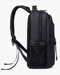 mochila space lateral preta design clean poliéster premium bolso lateral mesh alça mão couro mochila executiva masculina corporativa resistente qualidade