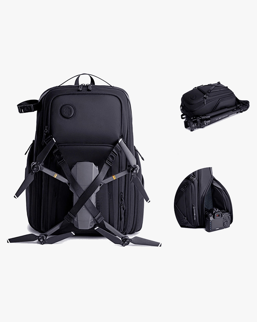 mochila fotográfica photographer x levatte preta 50 litros poliéster 1680d impermeável câmera dslr mirrorless lentes drone tripé notebook 17.3 usb fotógrafo profissional