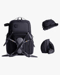 mochila fotográfica photographer x levatte preta 50 litros poliéster 1680d impermeável câmera dslr mirrorless lentes drone tripé notebook 17.3 usb fotógrafo profissional