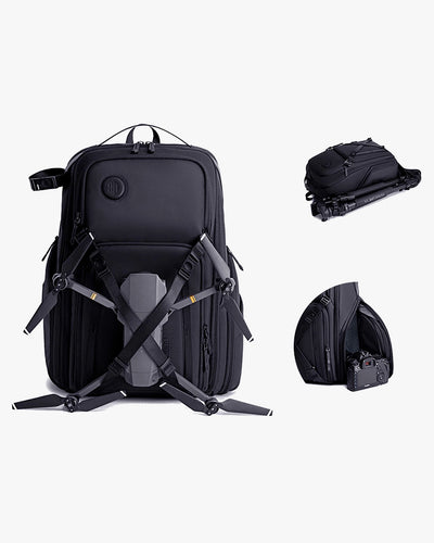 mochila fotográfica photographer x levatte preta 50 litros poliéster 1680d impermeável câmera dslr mirrorless lentes drone tripé notebook 17.3 usb fotógrafo profissional