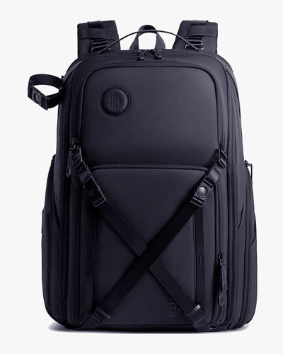 mochila fotográfica photographer x levatte preta 50 litros poliéster 1680d impermeável câmera dslr mirrorless lentes drone tripé notebook 17.3 usb fotógrafo profissional