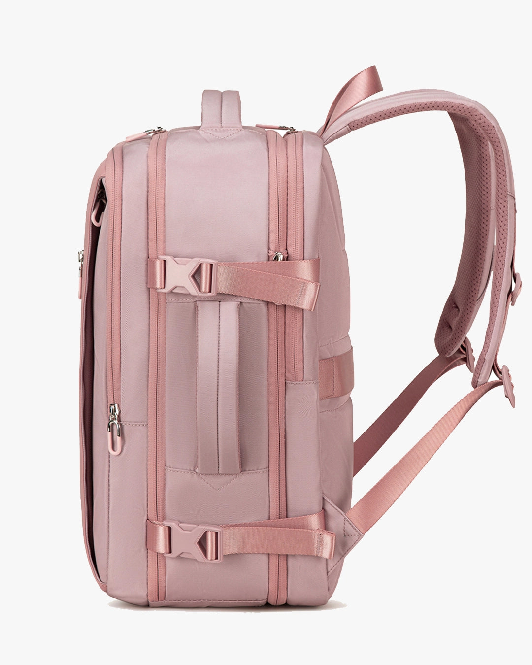 mochila feminina bella levatte rosa 50 litros expansível notebook 15.6 bagagem de mão viagem elegante nylon 1680d impermeável