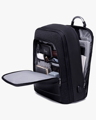 interior mochila garnier compartimento notebook 17.3 polegadas acolchoado tablet 10.2 divisórias fitas compressão roupas chaveiro integrado organização executiva
