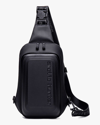 shoulder bag semi-rígida eva huepack levatte preta 10 litros 0.6kg impermeável antifurto oculto traseiro alça assinada design blindado urbano masculina compacta leve bem construída bonita