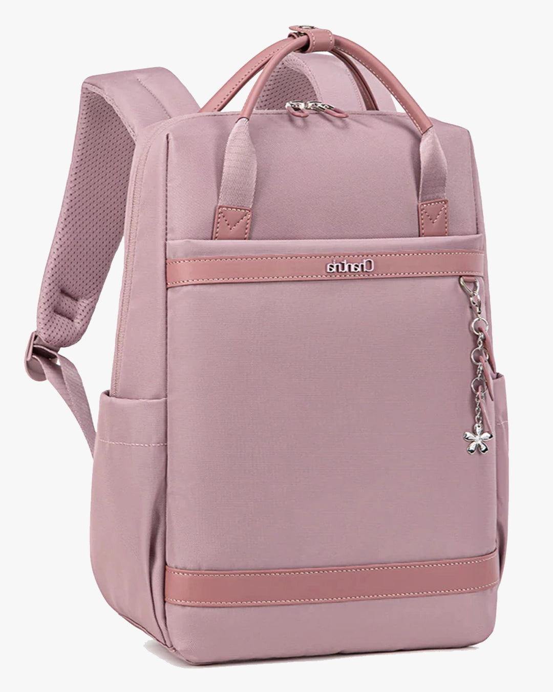mochila pasta feminina 2 em 1 malena levatte rosa notebook 15.6 chaveiro flores alça mão dupla reforçada impermeável leve elegante trabalho faculdade