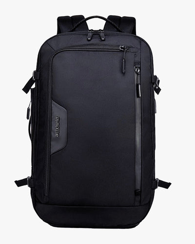 mochila viagem expansível pack-r levatte preta grande capacidade notebook 15.6 abertura mala zíper ykk resistente água fitas compressão viagem longa sem despachar bagagem carry-on aeroporto