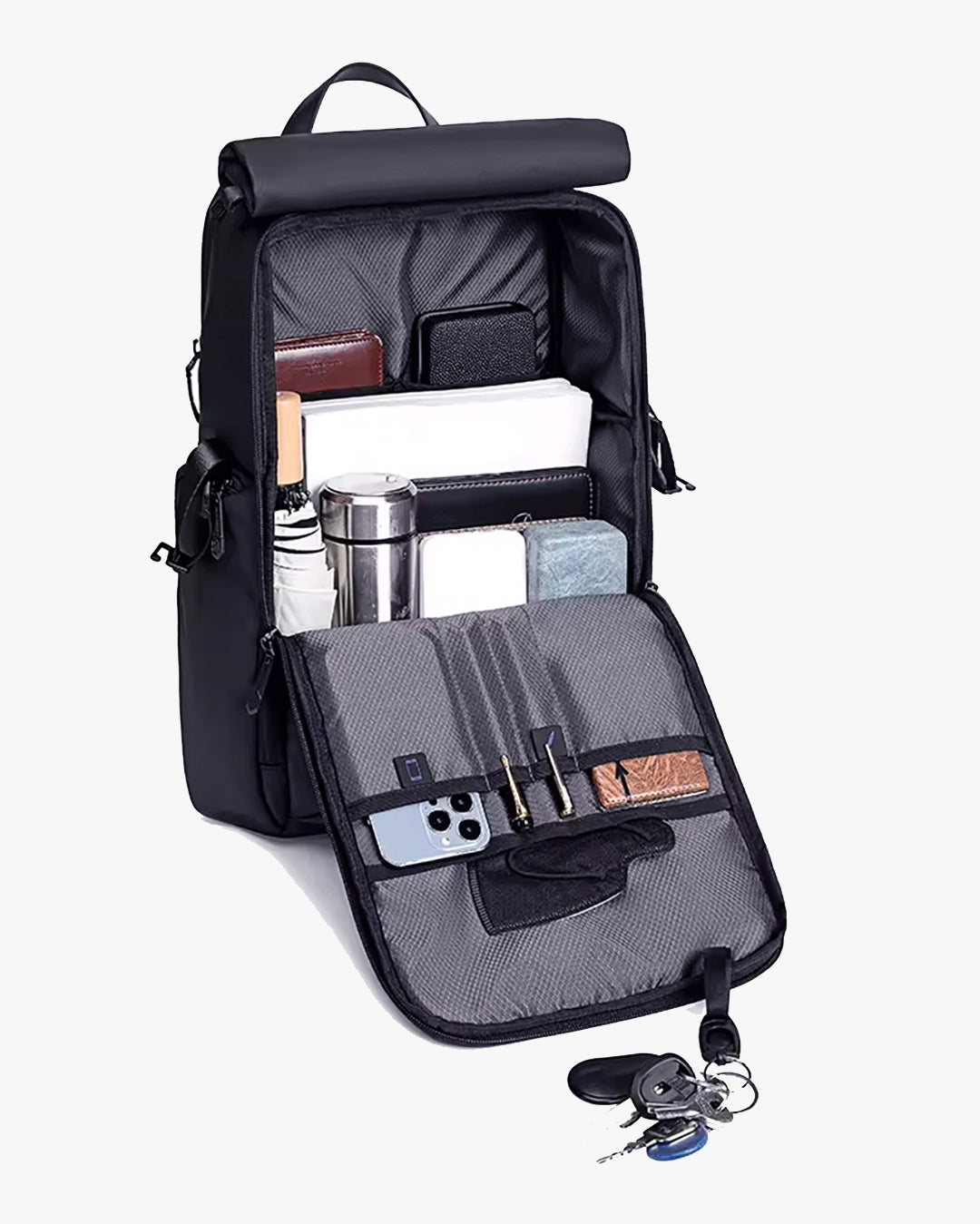 interior mochila urbanity organizado divisórias notebook tablet celular canetas carteira cada item lugar definido mochila executiva