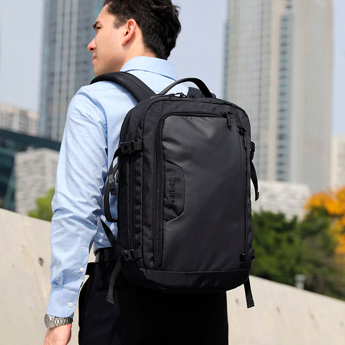 mochila viagem expansível pack-r levatte preta grande capacidade notebook 15.6 abertura mala zíper ykk resistente água fitas compressão viagem longa sem despachar bagagem carry-on aeroporto