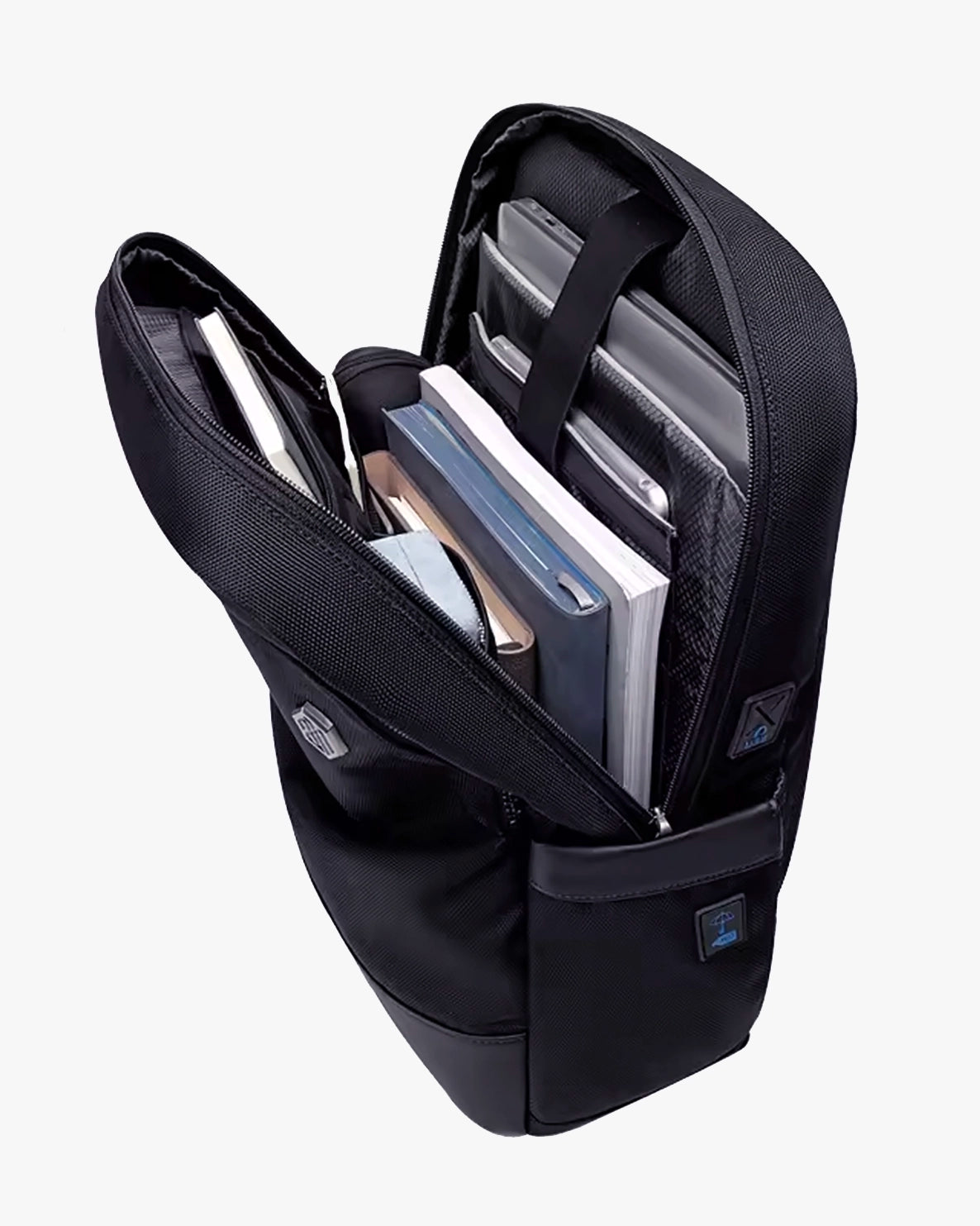 interior mochila unique super bem dividida muitos bolsos internos notebook 15.6 tablet 12.1 acessórios porta-canetas chaveiro integrado surpreendente espaçosa