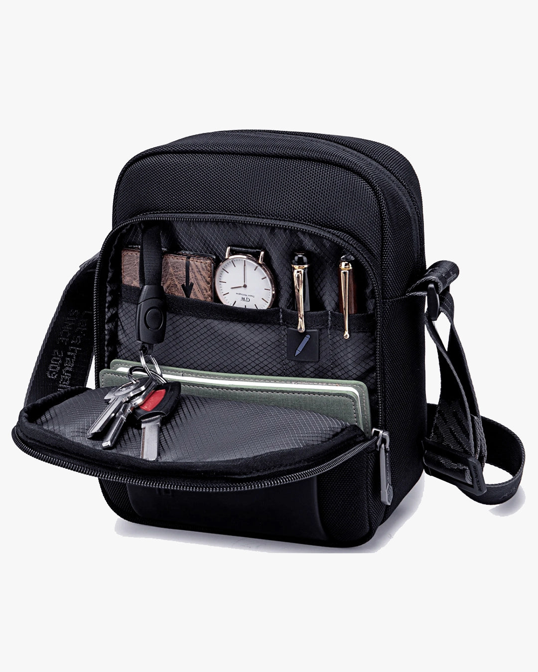 2 compartimentos independentes zíper shoulder bag raptor tablet documentos celular fone carregador cada item lugar certo