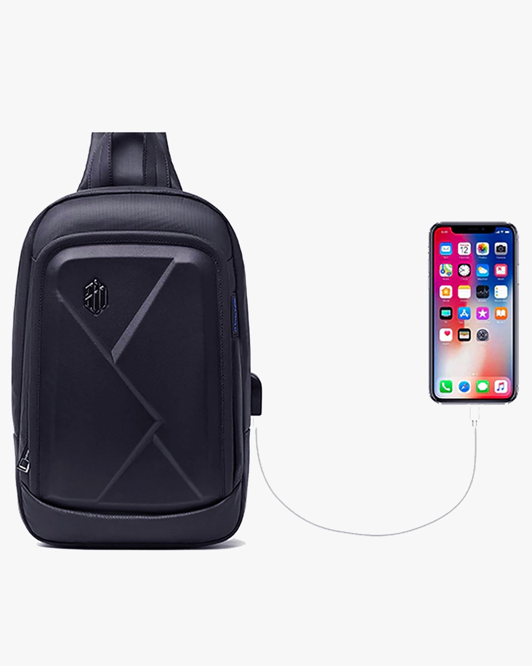 porta usb externa venture-pro carregar celular smartphone sem abrir bolsa powerbank interno movimento transporte público aeroporto conectividade tecnologia shoulder bag inteligente