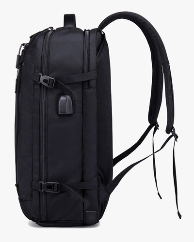 mochila pack-r lateral preta design premium inteligente material alta resistência impermeável viagem 3 a 7 dias executiva masculina robusta durável uso intenso