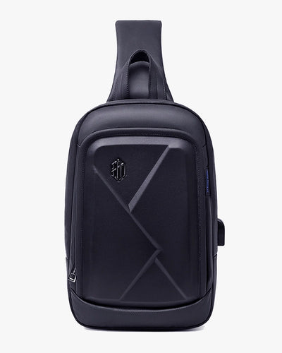 shoulder bag eva rígido design x venture-pro levatte preta usb externa antifurto oculto 0.7kg impermeável bolsa transversal masculina tecnológica urbana conectada compacta leve não deforma