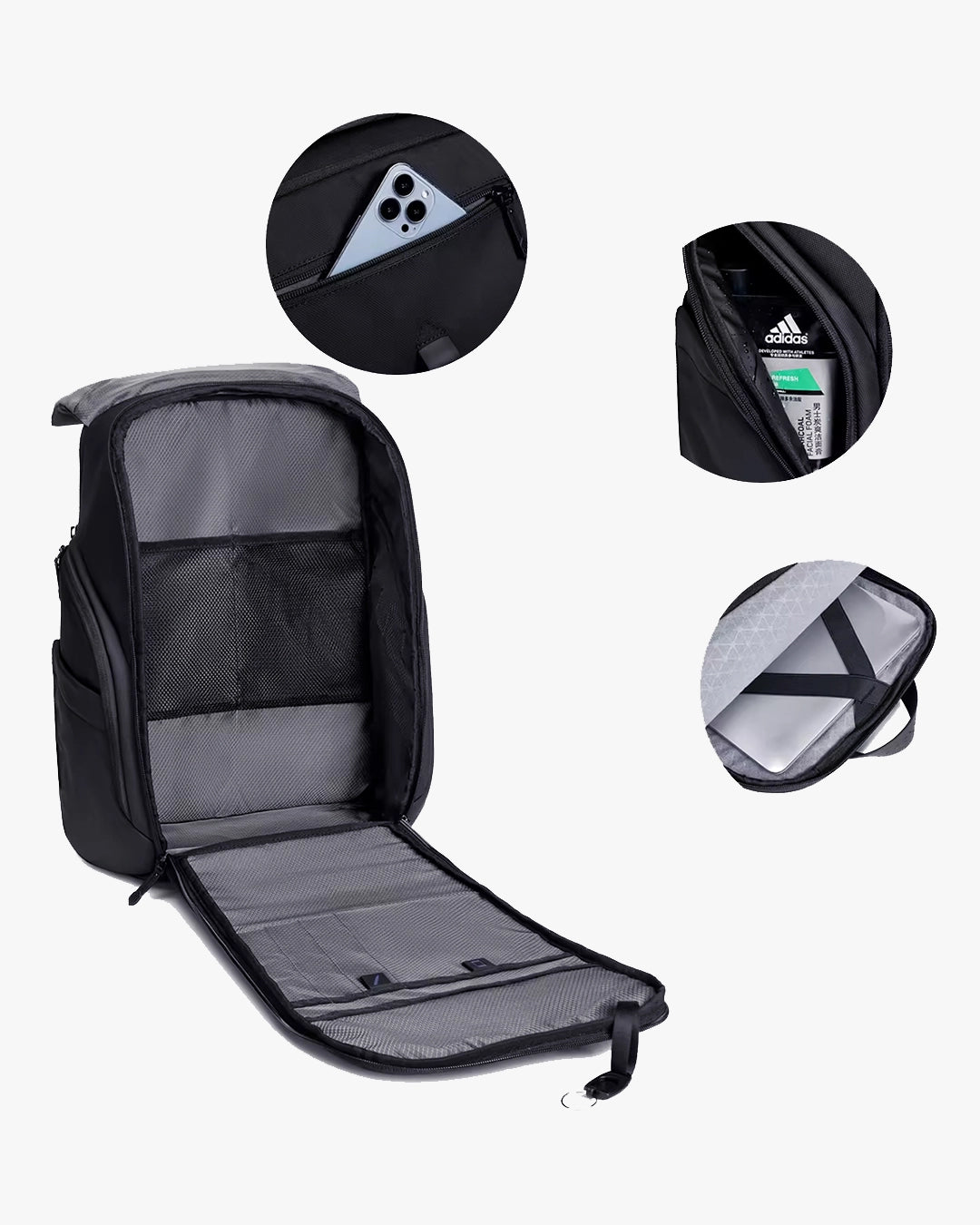 interior mochila versalles 2 compartimentos principais divisórias celular canetas acessórios chaveiro integrado organização inteligente cada item lugar certo zero bagunça