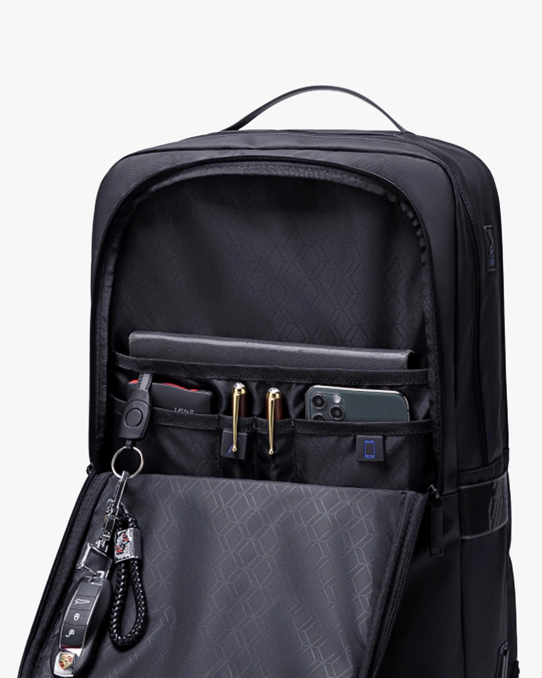 3 compartimentos zíper YKK mochila defender divisórias canetas celular documentos chaveiro organização total cada item lugar certo executiva multifuncional
