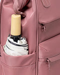 mochila zafira lateral rosa estrutura semi-rígida secureshape impermeável hydro shield anti-riscos mochila feminina durável qualidade premium acabamento refinado