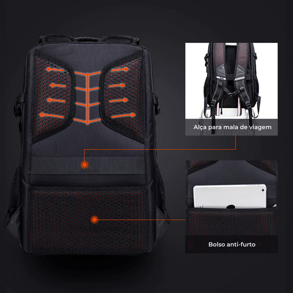 costado airflow respirável canais ventilação mochila hybrid conforto uso prolongado cargas pesadas 37 litros trava peitoral