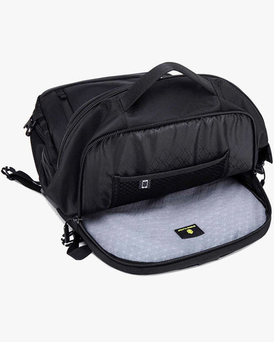 bolso frontal acesso rápido pack-r documentos passaporte carteira celular carregador itens frequentes sem abrir mochila principal praticidade viagem aeroporto