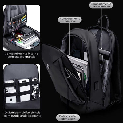 interior mochila brook compartimentos organizados notebook 15.6 tablet celular canetas documentos divisórias mochila executiva
