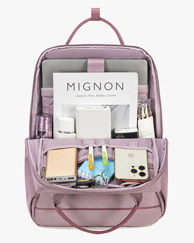 interior mochila ellena organizado compartimentos inteligentes cada item lugar definido acesso rápido mochila feminina executiva