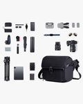shoulder bag fotográfica l-device levatte preta 15 litros câmera dslr mirrorless suporte tripé poliéster 1680d impermeável fotógrafo criador conteúdo ensaios eventos