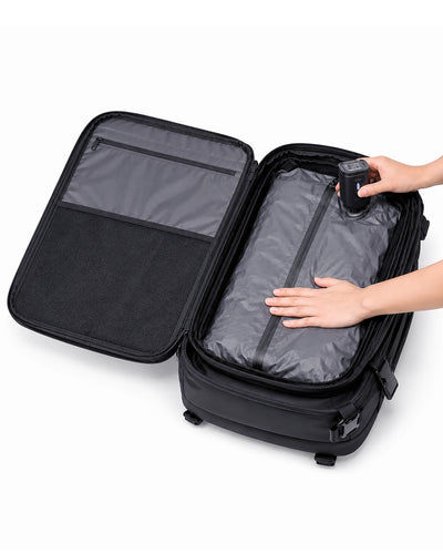 válvula vácuo mochila air lite compressão roupas 50% mais espaço sistema vácuo integrado mochila tecnologia