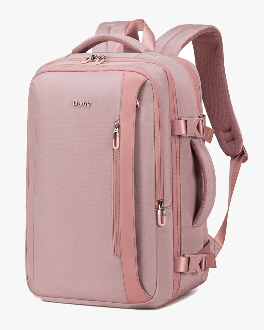 mochila feminina bella levatte rosa 50 litros expansível notebook 15.6 bagagem de mão viagem elegante nylon 1680d impermeável